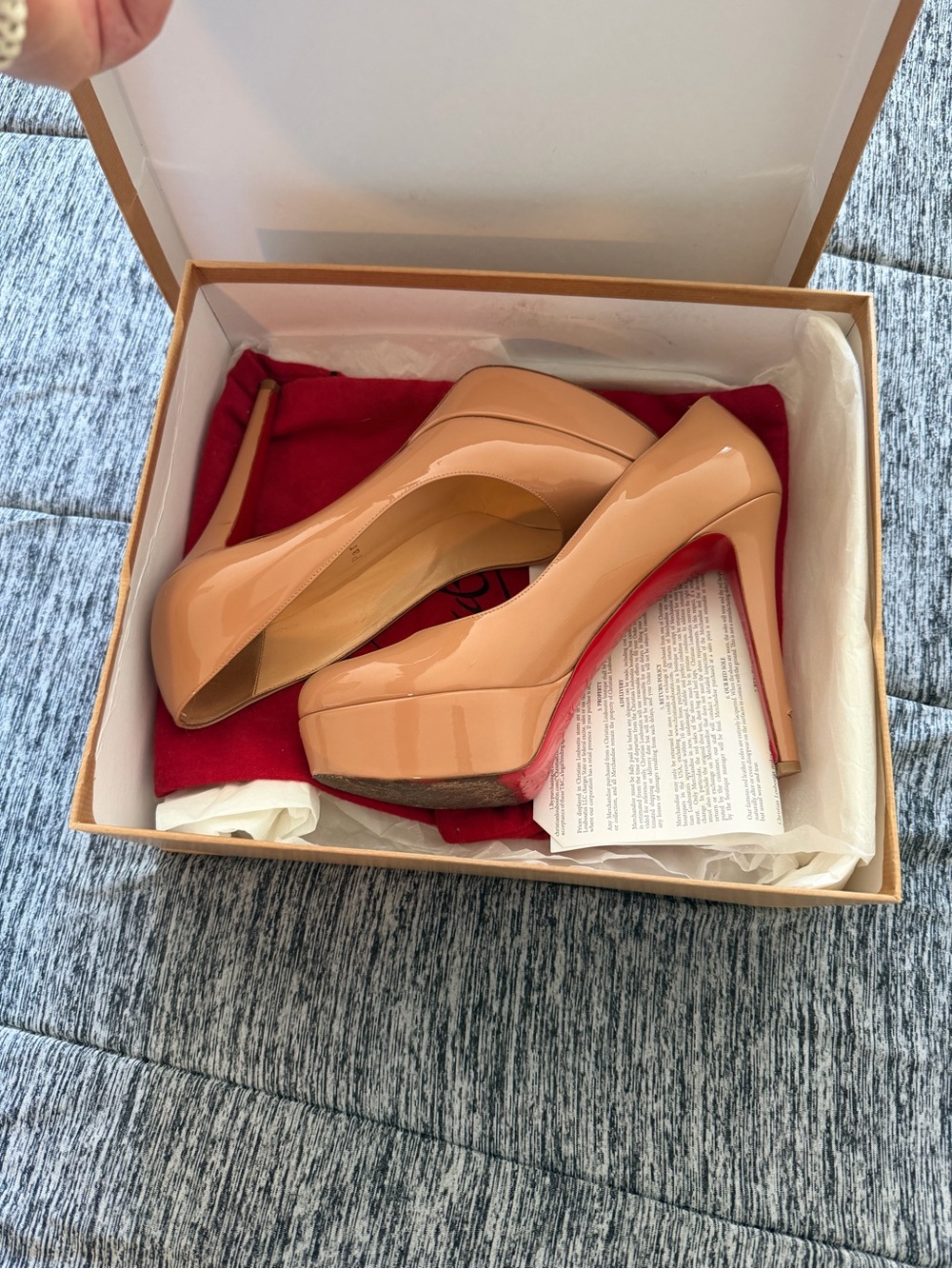 Christian Louboutin Patent Platform Pumps – Nude Beige – Size 39.5